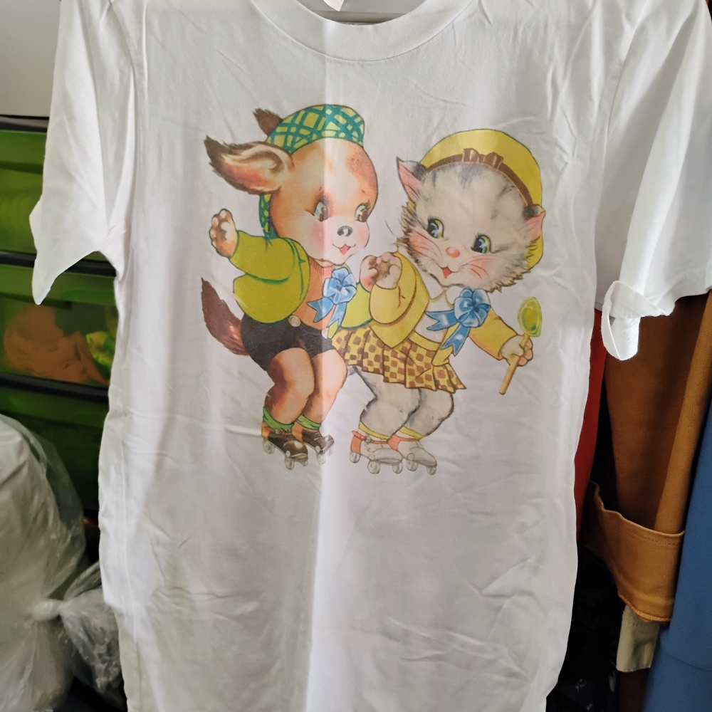 White Short Sleeve Tee with Vintage Cartoon Design